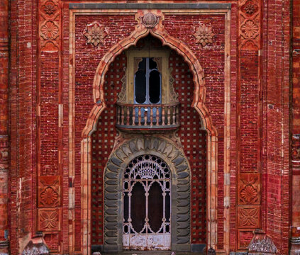 Aerial view of the intricate Moorish architecture of Sammezzano Castle featuring red brickwork and ornate carvings Reggello, Tuscany, Italy.