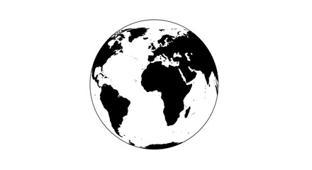 Fototapeta premium Stylized black and white world map globe on isolated white background