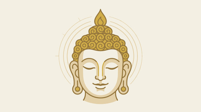 A tranquil and minimalist flat design vector illustration depicting a Buddha head, embodying peace and spiritual wisdom.