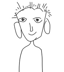 Minimalist hand drawn black line art sketch of a smiling character face with large ears © photographer kalai