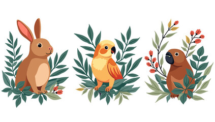 Naklejka premium A charming illustration of a capybara relaxing amongst lush green leaves. Perfect for representing tranquility, nature, or promoting eco-friendly prod