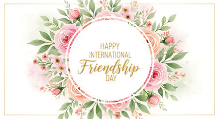 Fototapeta premium Watercolor floral frame with 'best friends' typography