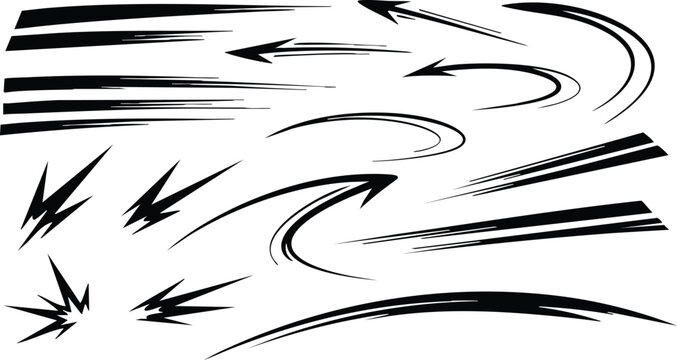 Set of Comic Book Speed Lines and Action Motion Effect Vector Graphics