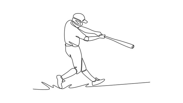 Back view High School Baseball player. Activity School concept. Single line draw design. Full length animation illustration. High quality 4k footage