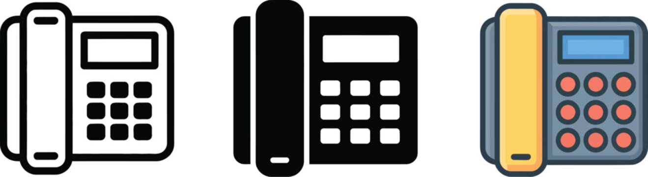 Telephone icon, traditional landline phone symbol vector illustration for communication, contact, customer support, business, and office design projects.
