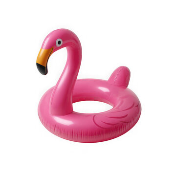 A pink inflatable flamingo pool float on transparent background