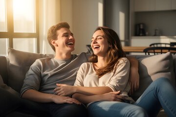 Obraz premium Happy Europe Couple Relaxing at Home