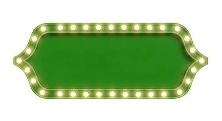 Green retro marquee sign with glowing lights isolated on transparent background © MDTOUFICKAHAMAD