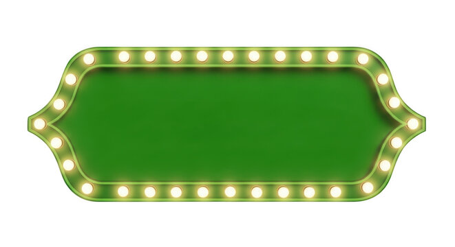 Green retro marquee sign with glowing lights isolated on transparent background