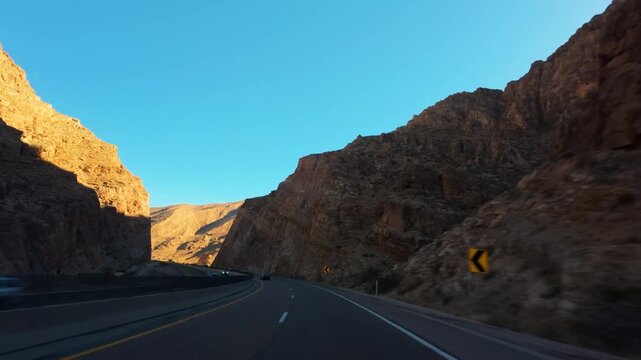 Driving Through Virgin River Gorge I-15 Arizona POV Desert Canyon