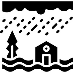 Fototapeta premium Flood Water Damage Vector Icon with Heavy Rain Impact on Homes and Environment