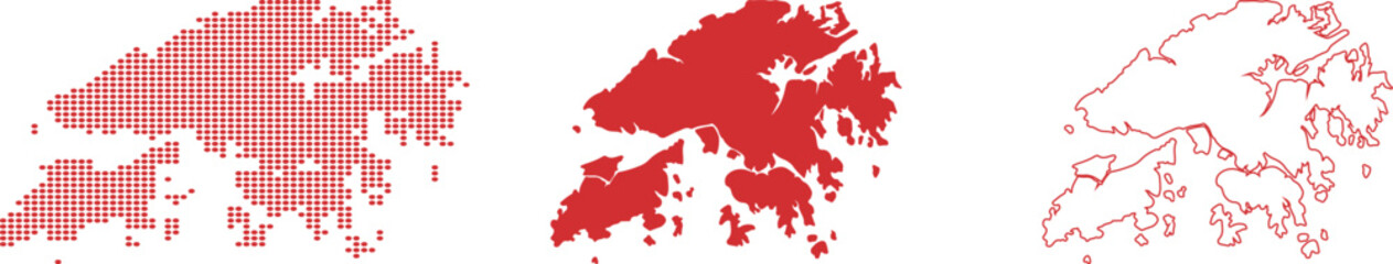 Hong Kong country map set red dots solid fill and outline on white Keywords: Hong Kong, map, territory, geography © Iqbal
