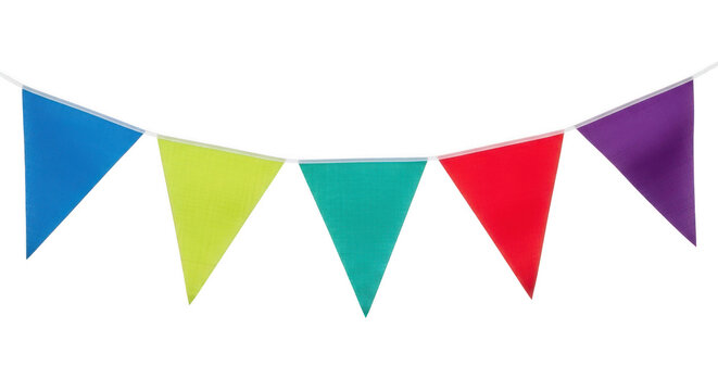 Colorful triangular bunting flags isolated on transparent background