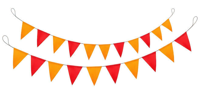 Colorful triangular bunting flags isolated on transparent background