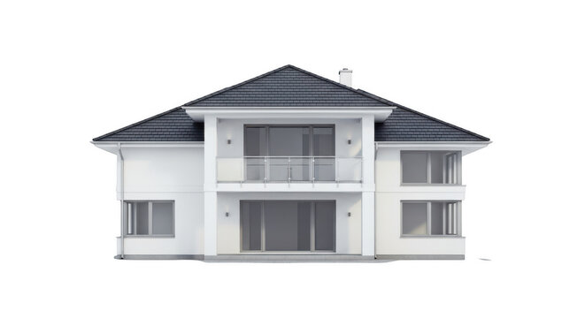Modern twostory house with balcony isolated on transparent background