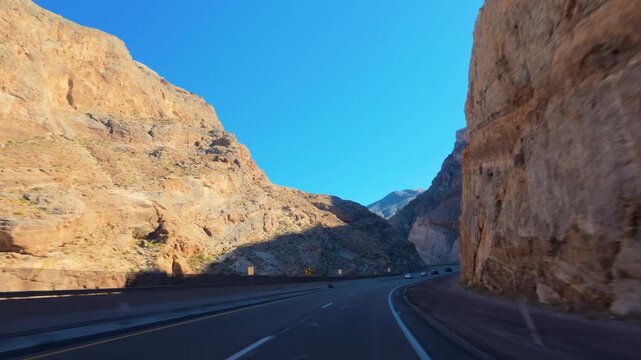 Driving Through Virgin River Gorge I-15 Arizona POV Desert Canyon