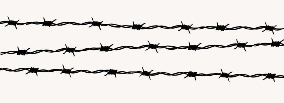 Barbed wire silhouette border, fence. Spiked wire with sharp barbs along its perimeter. Twisted ring y2k, round border tattoo, gothic textured steel frame,