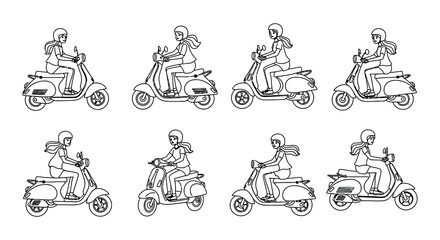 Line art illustration of scooters travel accessories and coffee cups © nurjahan