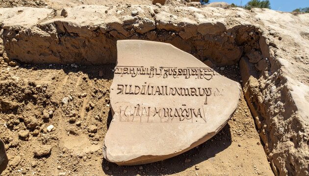 Ancient Greek Cursive Script on Broken Pottery Ostracon Fragment Discovered at Excavation Site