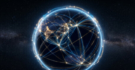 Fototapeta premium Global digital network and data connection over planet earth blured background