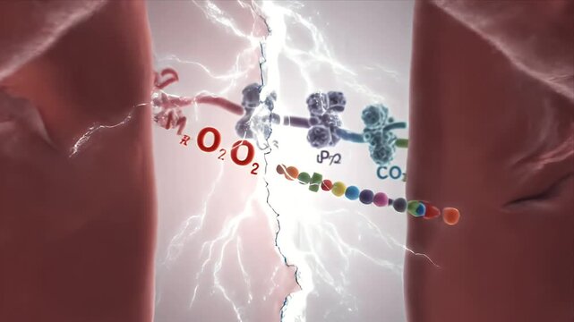 Animated Medical Visual Science Animation Showing Cellular Respiration and Oxygen Exchange in Lungs