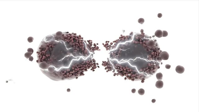 Cell Division Animation Microscopic View CGI Showing Mitosis Process with DNA Replication and Chromosome Separation in a Medical Science Education Background