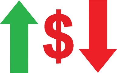 Fototapeta premium Financial trends illustrated by dollar sign with up and down arrows Vector