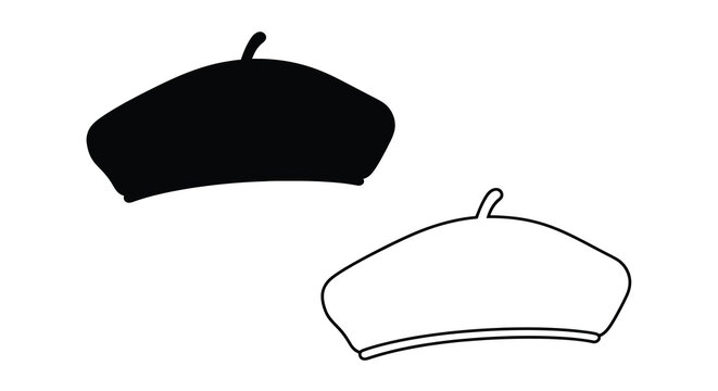 Two berets one black and one white in a simple graphic style