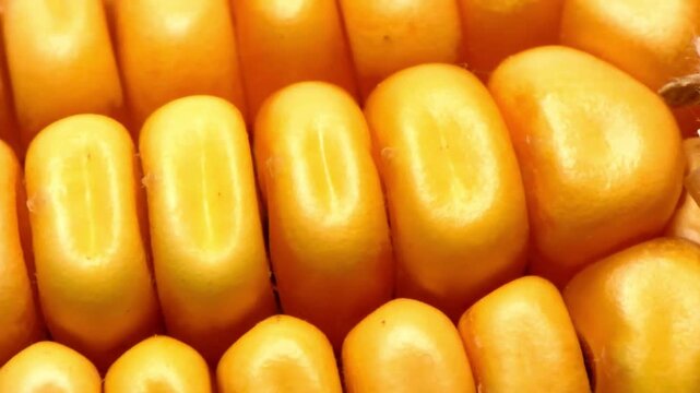 closeup raw corn seed Yellow maize grains on a delicious background and wood floor passes in front of the camera ingredient agricultural technology