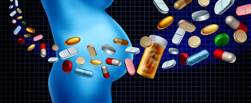 Prenatal Medication and medicine during a Pregnancy growth as pills and prescription drugs or supplements as Embryo Development and Embryology or Embryogenesis as a fetus or Fertility concept with a p