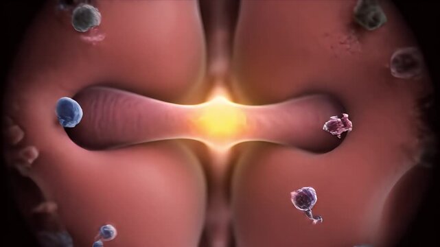 CGI visualization of abnormal cellular growth within the human brain depicting tumor formation and neurological research background
