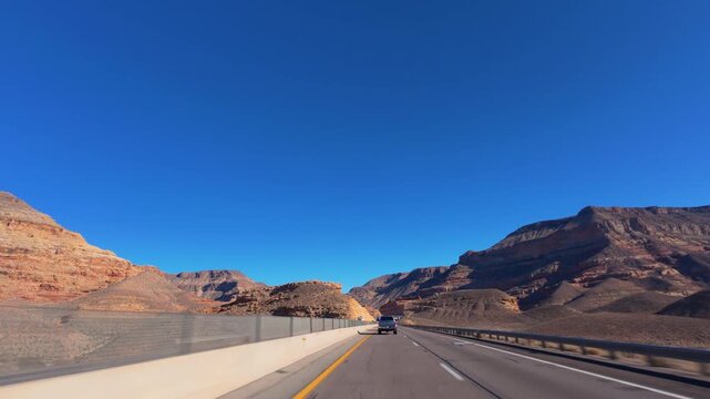 Driving Through Virgin River Gorge I-15 Arizona POV Desert Canyon