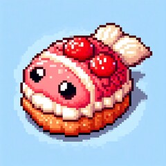 Fototapeta premium Cute strawberry tart cake character pixel art illustration