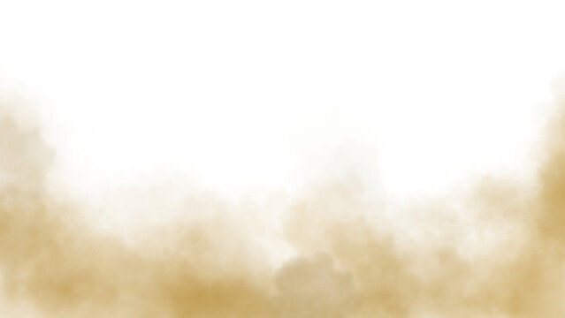 Sandy gold watercolor smoke border transparent png, warm earthy cloud texture 8k for organic luxury and autumn branding