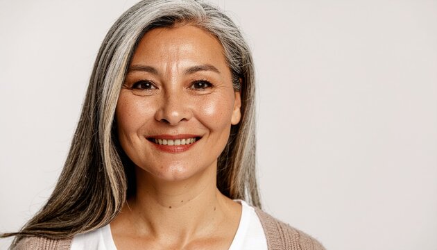 Beautiful senior black afro american woman with long gray hair 