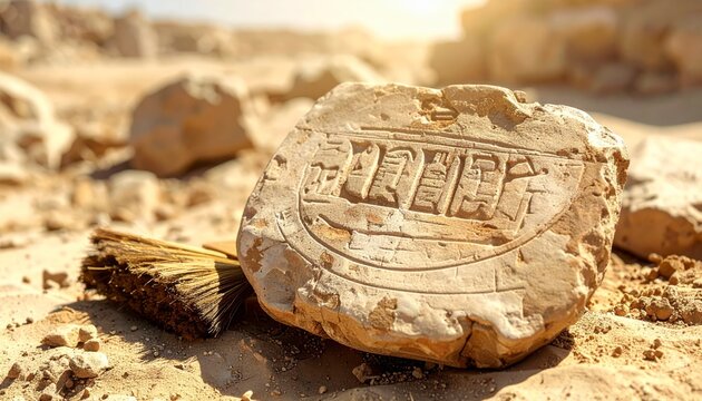 Ancient stone tablet with cuneiform inscription discovered in desert ruins