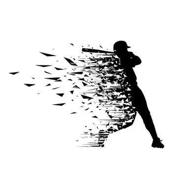 Baseball Player Silhouette Shattering into Fragments