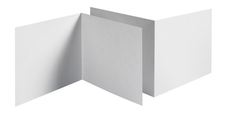 White folding paper leaflets with empty copy space, isolated on cutout transparent background