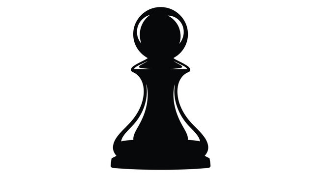 A stark black silhouette depicts a classic chess pawn isolated on a clean white background high quality professional