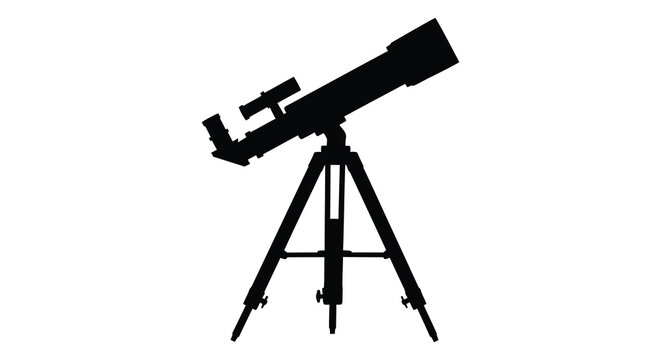 A striking black silhouette of a refracting telescope on a tripod silhouette