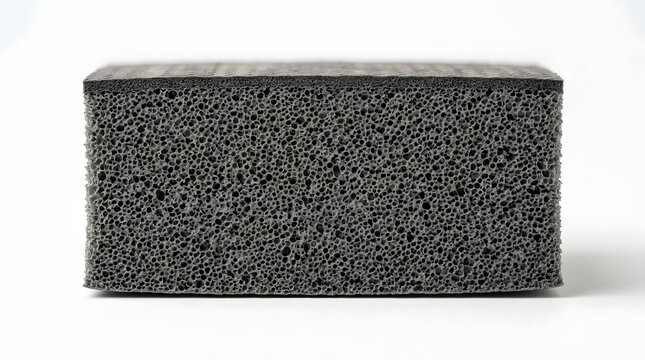 Rectangular foam sponge block isolated on white background showing porous texture absorbent material structure and minimal product design concept