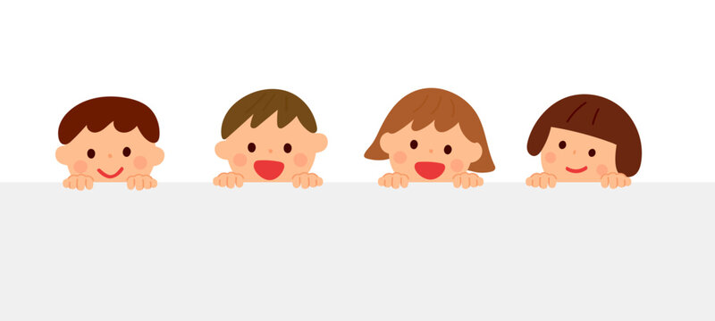 壁の上から覗き込む子供たち