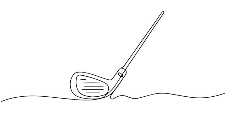 Golf club head drawn with single continuous line on white background, none editable strokes, Golf stick line continuous drawing vector. One line Golf stick icon vector background. Golf club icon.