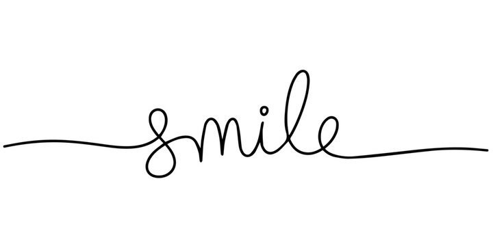 simple continuous one line drawing of text "smile" Transparent background PNG image, Smile handwritten inscription. One line drawing phrase hand writing calligraphy card lettering, One continuous line