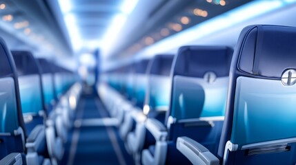 Obraz premium Modern Airplane Cabin Interior with Rows of Passenger Seats