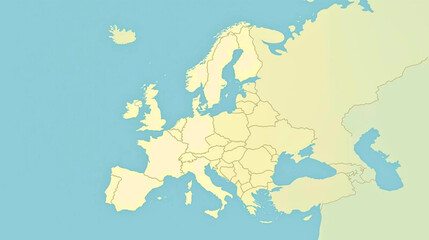Fototapeta premium A clear, simplified political map of Europe showing country borders and surrounding oceans in a light color palette.