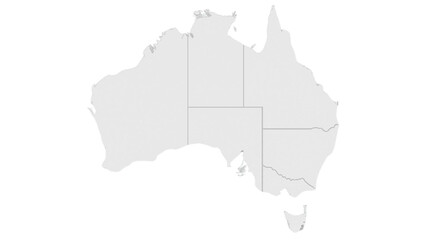 Obraz premium A minimalist grey map of Australia highlighting its states and territories on a clean white background.