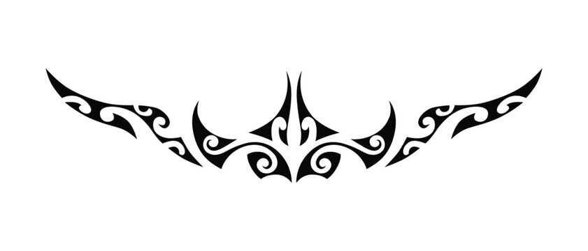 Horizontal polynesian maori tribal ornament in traditional tattoo style. Elongated decorative band with ethnic geometric patterns and flowing shapes. Ideal for waist tattoo lower back tattoo belly des
