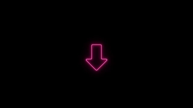 Neon pink pulsing down arrow animation on black background, for digital interface, and ui pointer direction