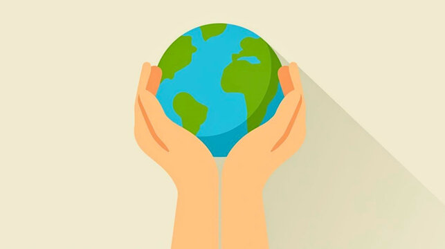 Hands holding the Earth globe up high in protection